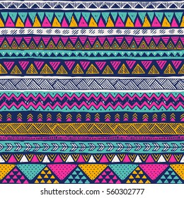 multicolor tribal vector seamless pattern. aztec fancy abstract geometric art print. ethnic background. doodle hand drawn.Wallpaper, cloth design, fabric, paper, cover, textile, tissue, wrapping. 