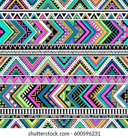 multicolor tribal vector seamless pattern. aztec fancy abstract geometric art print. ethnic hipster background. doodle hand drawn.Wallpaper, cloth design, fabric, paper, cover, textile,  wrapping