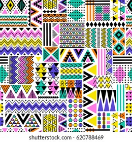 multicolor tribal vector seamless pattern. aztec fancy abstract geometric art print. ethnic hipster background. doodle hand drawn. Wallpaper, cloth design, fabric, paper, cover, textile,  wrapping