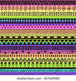 multicolor tribal vector seamless summer pattern with doodle elements. aztec fancy abstract geometric art print. ethnic hipster background. Wallpaper, cloth design, fabric, paper, textile. hand drawn