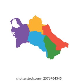 Multicolor Turkmenistan map political regions simple flat vector