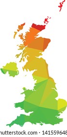 Multicolor UK United Kingdom British Map in Low Poly Style on isolated white background. England area in Polygonal diamond style for your design