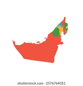 Multicolor United Arab Emirates map political regions simple flat vector