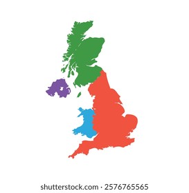 Multicolor United Kingdom map political regions simple flat vector