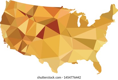 Multicolor United States of America Map in Low Poly Style on isolated white background. American area in Polygonal diamond style for your design
