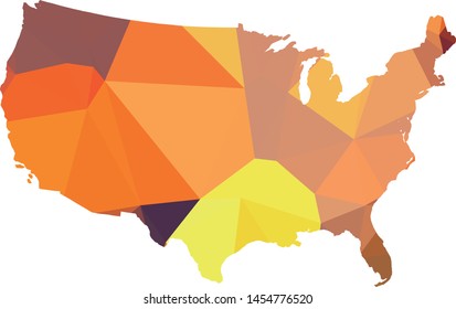 Multicolor United States of America Map in Low Poly Style on isolated white background. American area in Polygonal diamond style for your design
