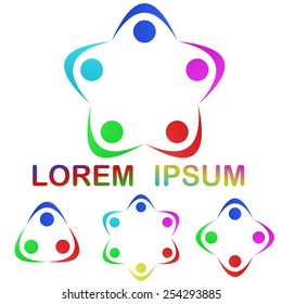Multicolor unity logo icon design set. People together holding hands.