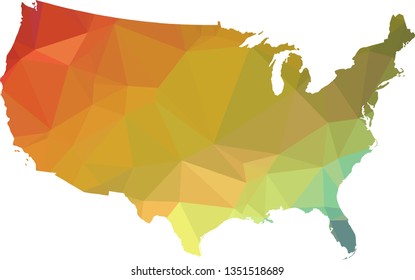 Multicolor USA Map in Low Poly Style on isolated white background. United States of America area in Polygonal diamond style for your design.