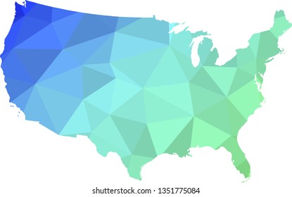 Multicolor USA Map in Low Poly Style on isolated white background. United States of America area in Polygonal diamond style for your design.