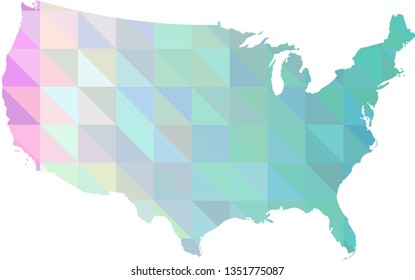 Multicolor USA Map in Low Poly Style on isolated white background. United States of America area in Polygonal diamond style for your design.