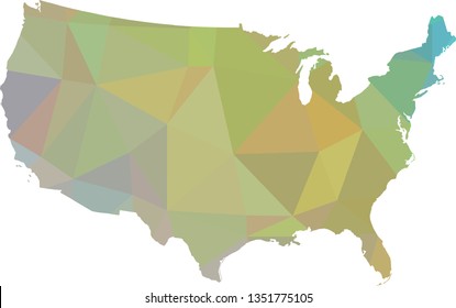 Multicolor USA Map in Low Poly Style on isolated white background. United States of America area in Polygonal diamond style for your design.