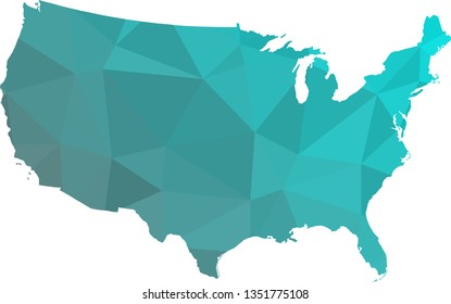 Multicolor USA Map in Low Poly Style on isolated white background. United States of America area in Polygonal diamond style for your design.