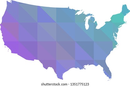 Multicolor USA Map in Low Poly Style on isolated white background. United States of America area in Polygonal diamond style for your design.