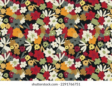 multicolor variety of vector simple small flower motif with medium color, full all over textile design with solid background illustration digital image for clothes and gift paper printing factory
