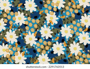 multicolor of vector abstract big and small blooming flower motif with medium color, all over design with solid background illustration digital image for textile and wrapping paper printing factory