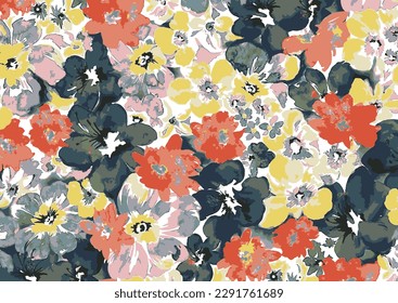 multicolor of vector abstract many kind of big and small flower arrangement with, all over design with bright background illustration digital image for textile and wrapping paper printing factory