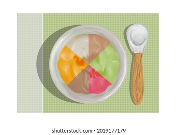 multicolor vector baby food on plate with spoon