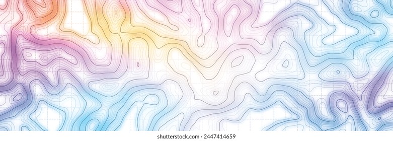 Mehrfarbige Vektorgrafik Hintergrund, Banner. Imitation einer geographischen Karte, Konturlinien.
