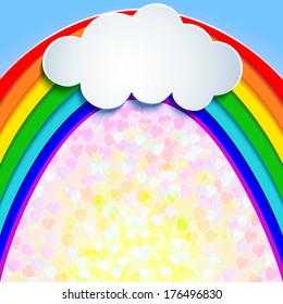 multicolor vector background with rainbow, clouds and hearts