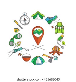 Multicolor vector icons set wild tourism