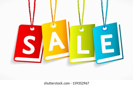 Multicolor vector sale book labels isolated on a whiteboard 