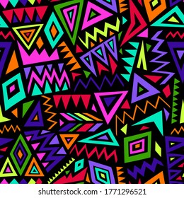 multicolor vector seamless pattern with abstract shapes. geometric art print. fashion 80s-90s. memphis style design. ethnic hipster backdrop. hand drawn. Wallpaper, cloth design, fabric, textile. 