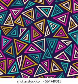 multicolor vector seamless pattern with abstract shapes. geometric art print. fashion 80s-90s. memphis style design. ethnic hipster backdrop. hand drawn.