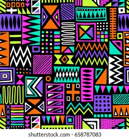 multicolor vector seamless pattern with abstract shapes. geometric art print. fashion 80s-90s. memphis style design. ethnic hipster backdrop. hand drawn. Wallpaper, cloth design, fabric, textile. 