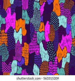 multicolor vector seamless pattern with doodle shapes on white background. retro vintage abstract print. fashion 80s-90s. memphis style design backdrop. Hand drawn. Wallpaper, cloth design, fabric