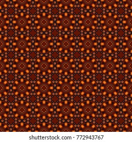 Multicolor vector sketch. Abstract Mandalas background. Geometric polygonal design. Futuristic seamless pattern in orange, red and gray colors.
