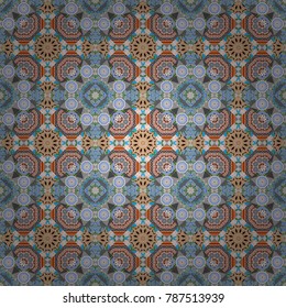 Multicolor vector sketch. Geometric polygonal design. Futuristic seamless pattern in blue, beige and gray colors. Abstract Mandalas background.