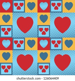 Multicolor vintage hearts as a seamless pattern and background