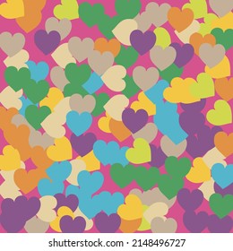 Arte Multicolor Cálido de Boda Romántica Sencilla. Ilustración de Arte Pastel Verde Brillante San Valentín. Patrón de arte moderno morado amarillo. Los Corazones Naranja Arcoiris Aman El Estilo Vector Confetti.