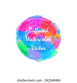 Multicolor watercolor painted circle with diffused effect. Vector illustration.