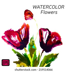 Multicolor Watercolor Vector Flowers. EPS 10 illustration.