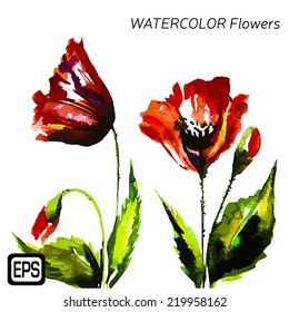 Multicolor Watercolor Vector Flowers. EPS 10 illustration.