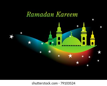 multicolor wave, star background with green mosque