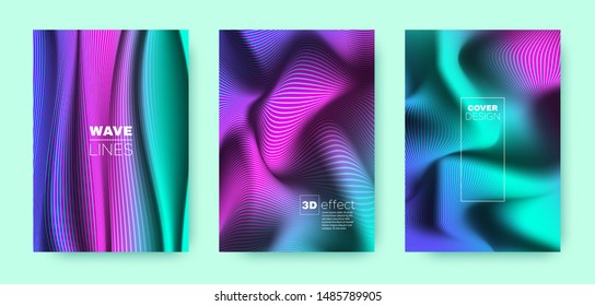Multicolor Wave Template. Minimal Cover. Dynamic Brochure. 3d Movement Halftone Gradient. Wave Concept. Purple Modern Cover. Dynamic Brochure. Flow Concept. Halftone Texture.