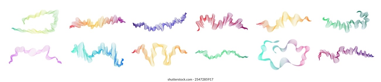Multicolor waves on white background. Big  set of abstract modern technology backdrops with wave design. Vector illustration