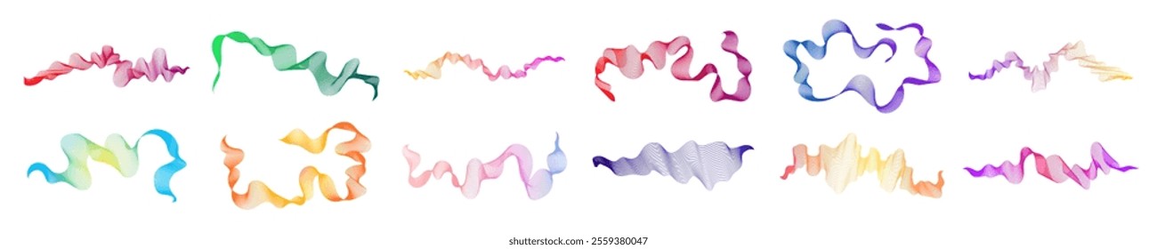 Multicolor waves on white background. Big  set of abstract modern technology backdrops with wave design. Vector illustration