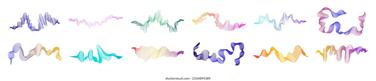 Multicolor waves on white background. Big  set of abstract modern technology backdrops with wave design. Vector illustration