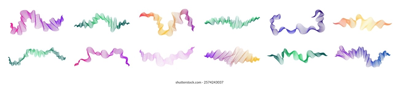 Multicolor waves on white background. Big  set of abstract modern technology backdrops with wave design. Vector illustration