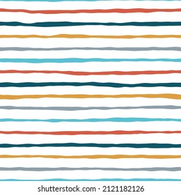 Multicolor Wavy Stripes Seamless Pattern. Hand Drawn Curve Lines. Doodle Uneven Waves. Vector Striped Colorful Background. 