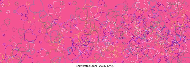 Multicolor White Confetti Ornamental Fabrics. Hearts Blue Pink Purple Rainbow Style. Neon Green Colorful Vivid Love Simple Romantic Pic. Silhouettes Party Violet Vibrant Bright Art Illustration.