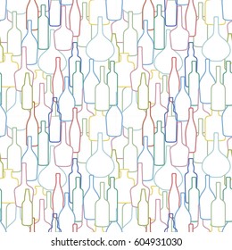 Multicolor wine bottles seamless pattern. Vector illustration