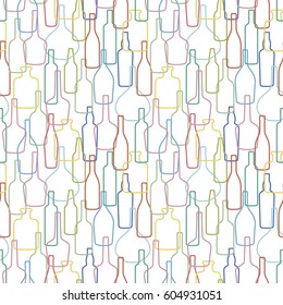 Multicolor wine bottles seamless pattern. Vector illustration