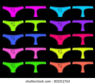 multicolor women's panties. vector. front and back