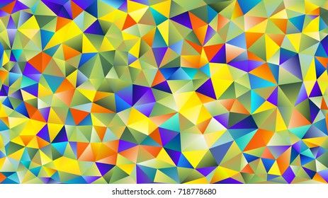 Multicolor yellow, blue, orange, red polygonal kaleidoscope abstract background, cover, consisting of a structure of triangles. Texture, Background in mosaic style and origami. 