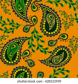 multicolor yellow  paisley seamless pattern