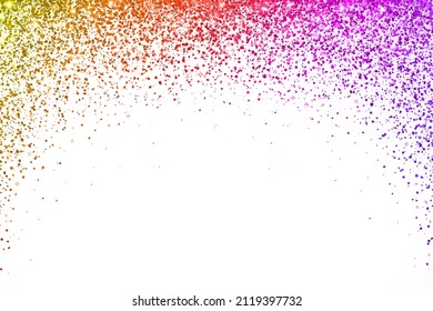 Multicolor yellow red pink violet falling particles round arch on white background. Vector